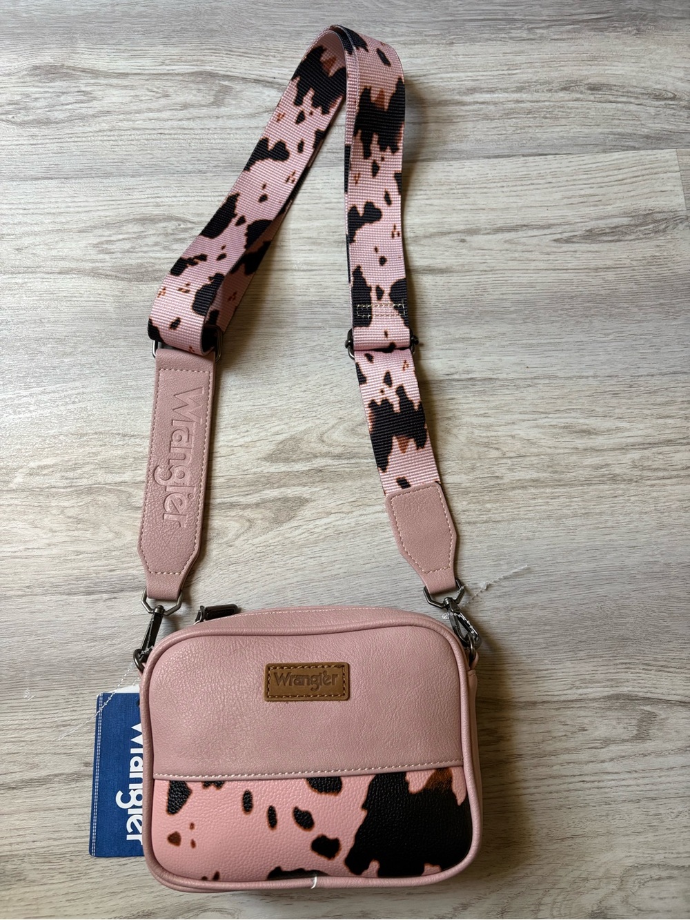 Wrangler Pink Crossbody with Cow Print Strap